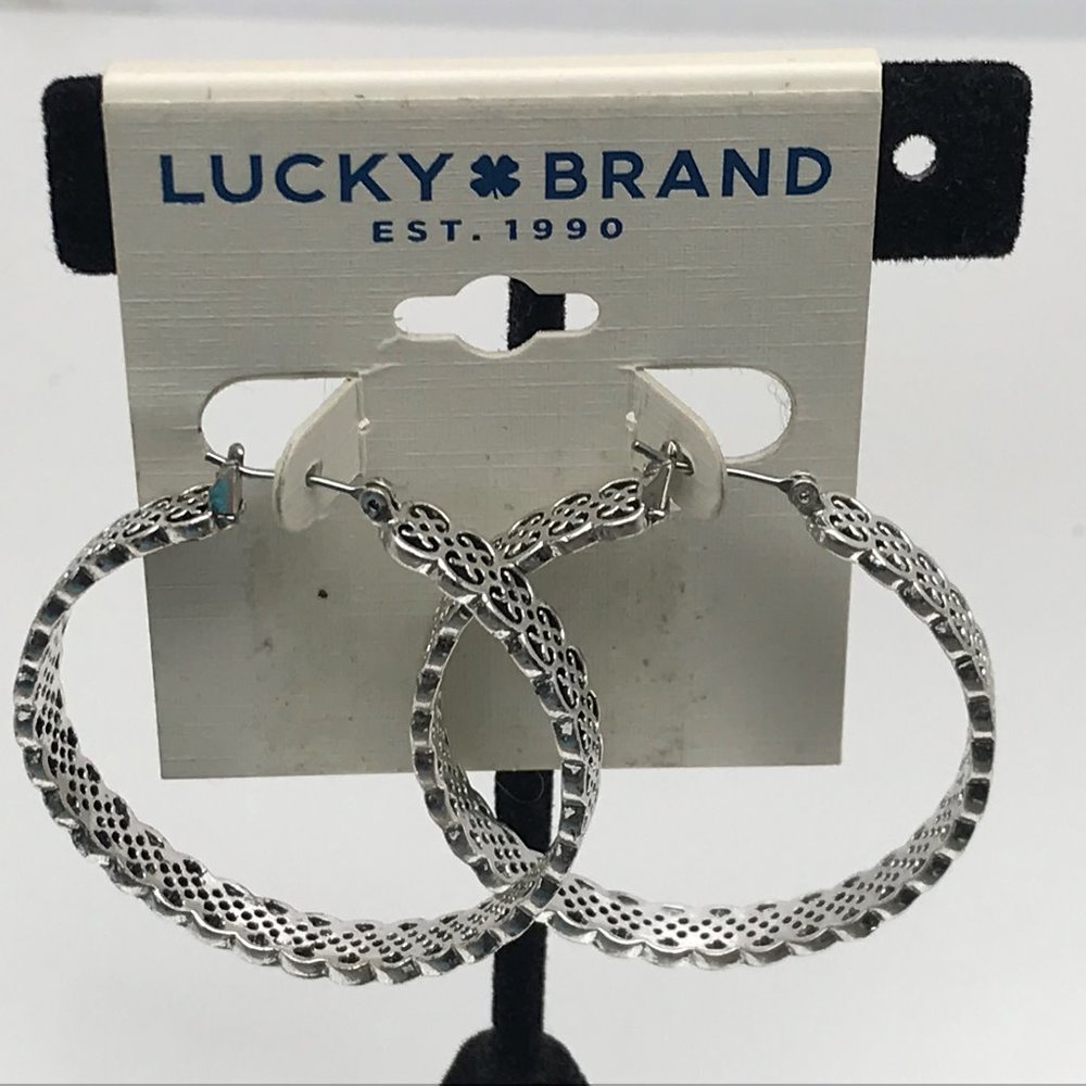 Lucky Brand Women Earrings Silver plated Hoops Ope - Picture 5 of 12